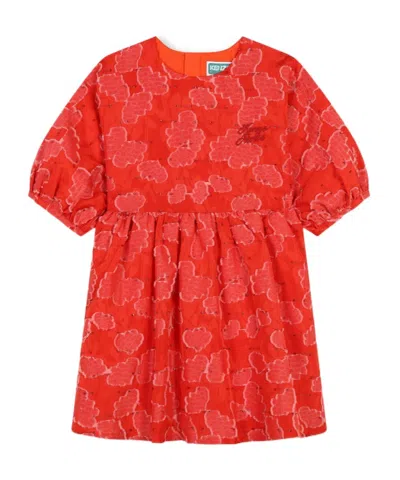 Kenzo Logo-embroidered Floral-print Dress In Red