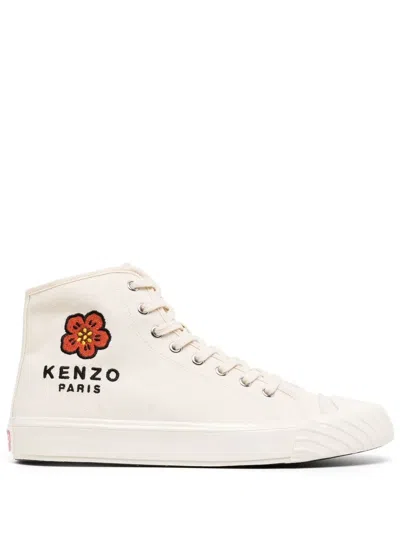 Kenzo Logo-embroidered High-top Sneakers In Nude