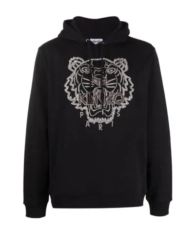 Kenzo Logo-embroidered Hoodie In Black