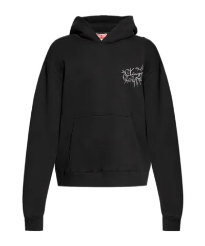 Kenzo Logo-embroidered Hoodie In Black