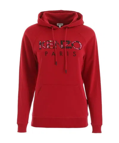 Kenzo Logo Embroidered Logo Hooded Sweater In Red