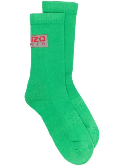 Kenzo Logo-embroidered Patch Socks In Green