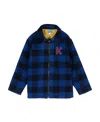 Kenzo Logo-embroidered Checked Wool Jacket In Blue