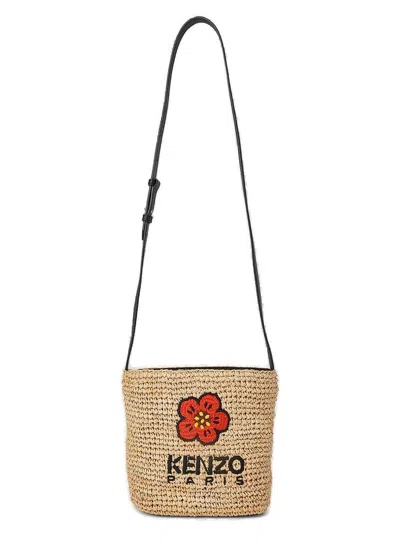 Kenzo Logo Embroidered Shoulder Bag In Beige