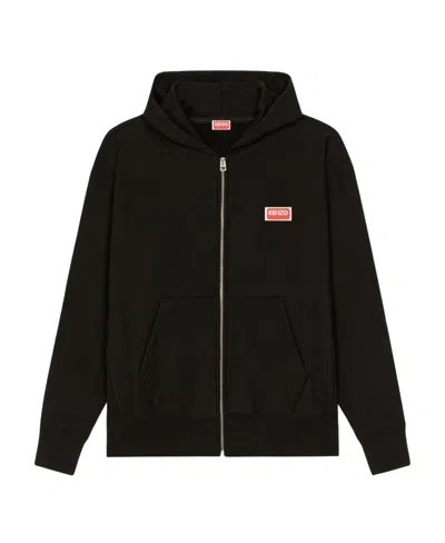 Kenzo Logo-embroidered Stretch-cotton Hoodie In Black