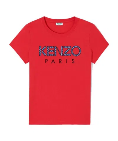 Kenzo Logo Embroidered T-shirt In Red