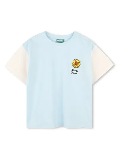 Kenzo Kids' Logo-embroidered T-shirt In Blue
