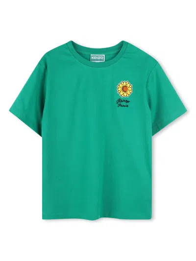 Kenzo Kids' Logo-embroidered T-shirt In Green
