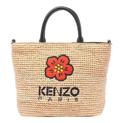 Kenzo Logo Embroidered Top Handle Bag In Beige