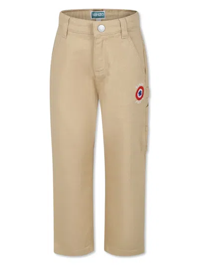 Kenzo Kids' Logo-embroidered Twill Cargo Pants In Neutrals