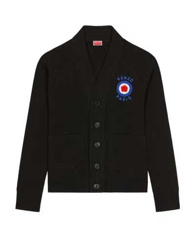 Kenzo Logo-embroidered V-neck Cardigan In Black