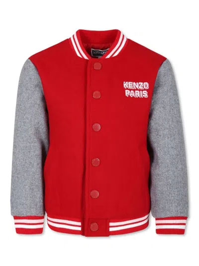 Kenzo Kids' Logo-embroidered Varsity Jacket In 红色