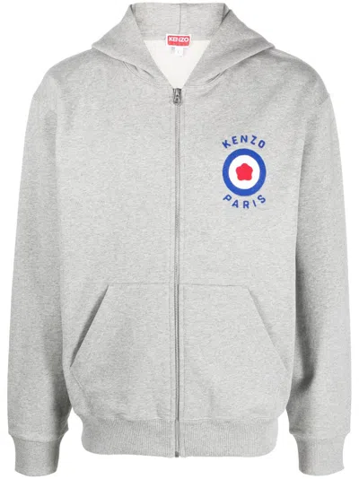 KENZO LOGO-EMBROIDERED ZIPPED HOODIE