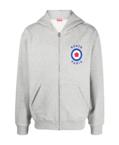 Kenzo Logo-embroidered Zipped Hoodie In White