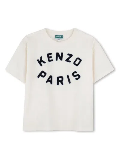 Kenzo Kids' Logo-embroidery T-shirt In Ivory