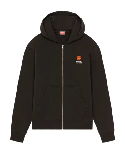 Kenzo Logo-embroidery Zip-up Hoodie In Black