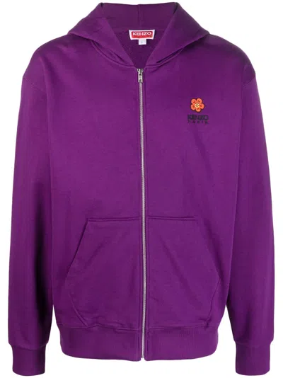 Kenzo Logo-embroidery Zip-up Hoodie In Purple