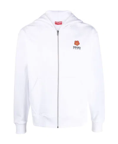 Kenzo Logo-embroidery Zip-up Hoodie In White