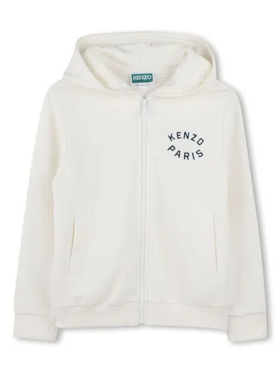 Kenzo Kids' Logo-embroidery Zipped Hoodie In White