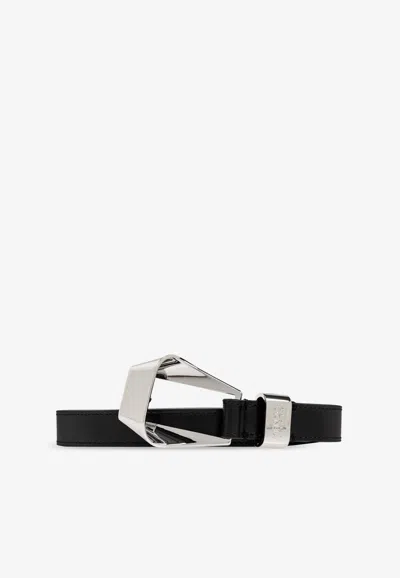 Kenzo Logo Engraved Leather Belt In Black