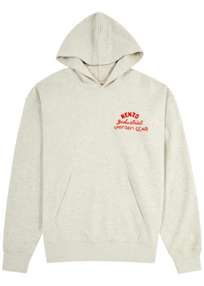 Kenzo Logo Hooded Cotton Sweatshirt In Grey