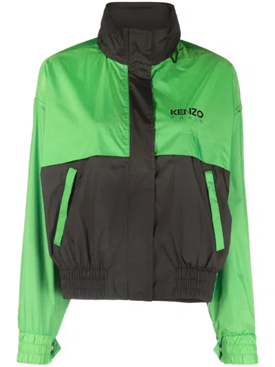 Kenzo Logo-print Colour-block Shell Jacket In Grass Green