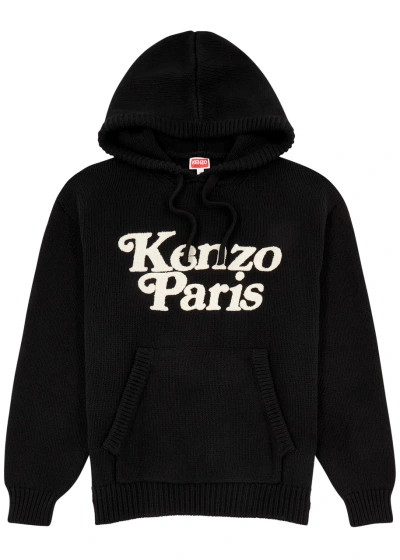 Kenzo Logo Hooded Knitted Cotton Sweatshirt In Black