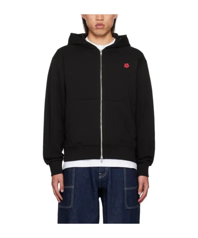 Kenzo Logo Hooded Sweater In Black