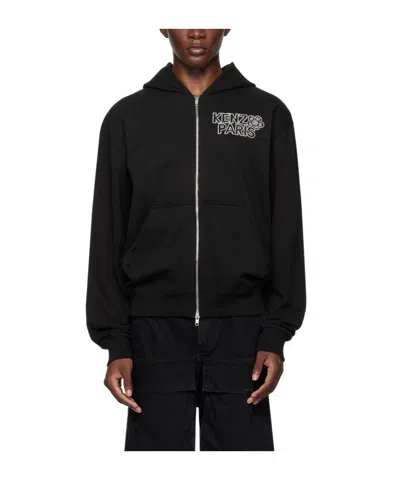 Kenzo Logo Hooded Sweater In Black