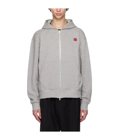 Kenzo Logo Hooded Sweater In Gray