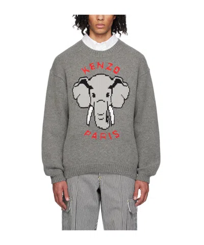 Kenzo Logo Inlaid Sweater In Gray