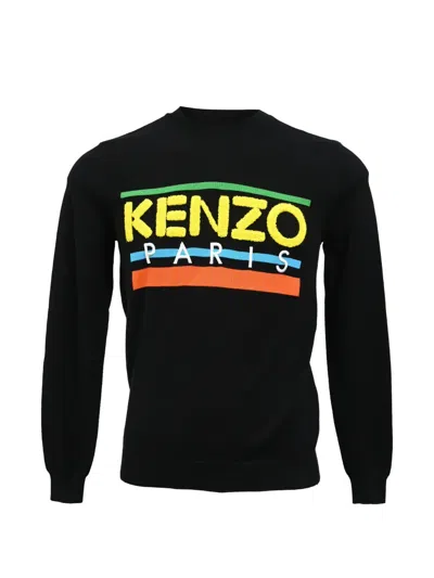 Pre-owned Kenzo Logo-intarsia Sweater In Black