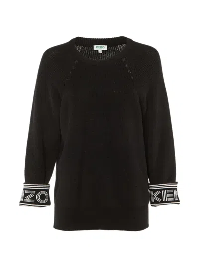 Pre-owned Kenzo Logo Intarsia Sweater In Black