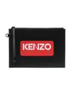 Kenzo Logo Leather Clutch Bag In Black