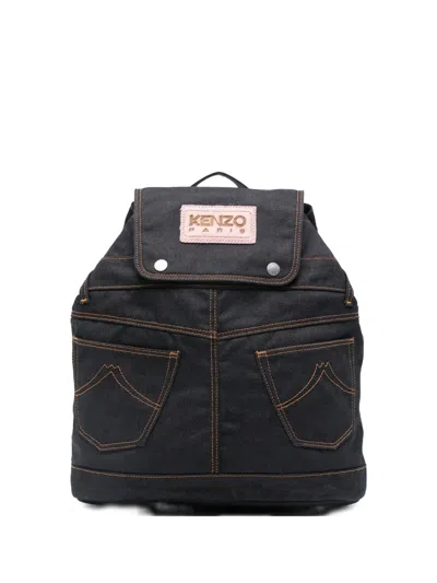 Kenzo Logo-patch Backpack In Blue