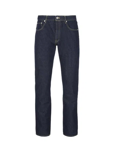 Kenzo Logo Patch Belt-looped Jeans In Blue
