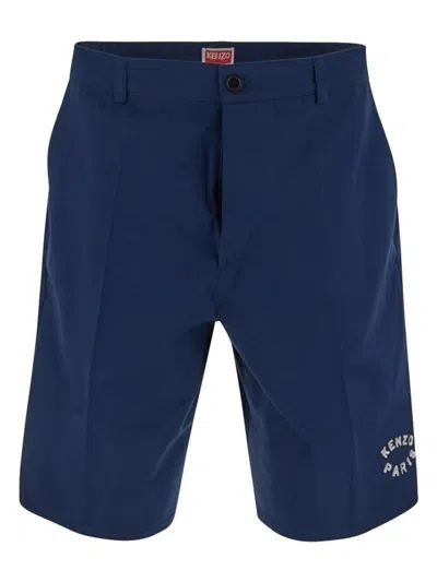 Kenzo Logo Patch Bermuda Shorts In Blue