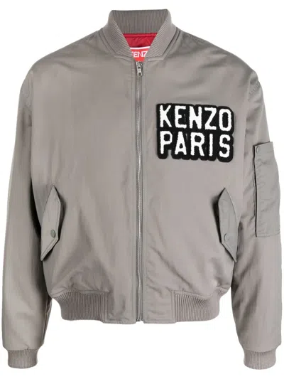 Kenzo Logo-patch Bomber Jacket In Grigio