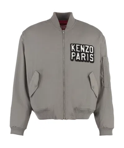 Kenzo Logo-patch Bomber Jacket In Grigio