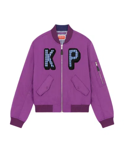 Kenzo Logo-patch Bomber Jacket In Purple