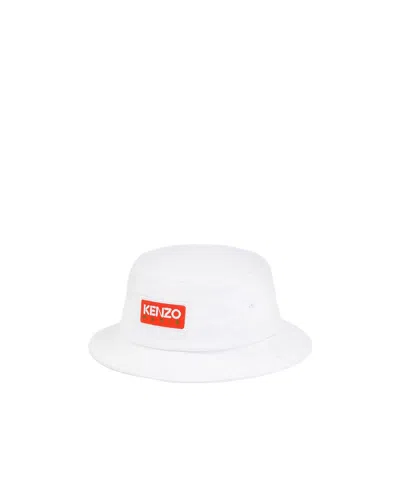 Kenzo Logo Patch Bucket Hat In White