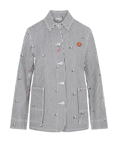 Kenzo Logo-patch Button-fastening Jacket In Blue