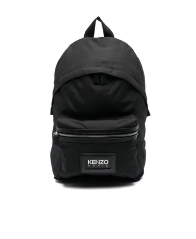 Kenzo Logo-patch Canvas Backpack In Black