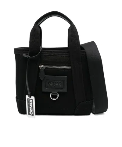 Kenzo Logo-patch Canvas Shoulder Bag In Black