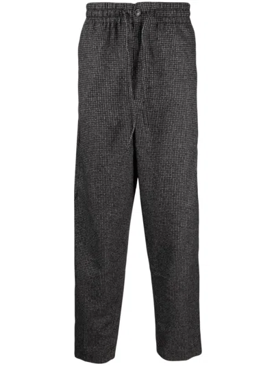 Kenzo Logo-patch Check-pattern Tapered Trousers In Grey