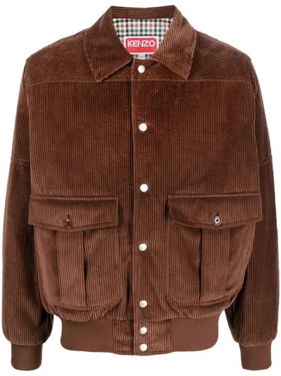Kenzo Logo-patch Corduroy Jacket In Brown