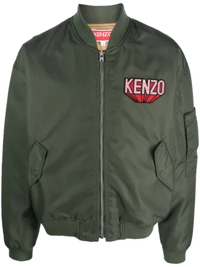Kenzo Logo-patch Cotton Bomber Jacket In Green