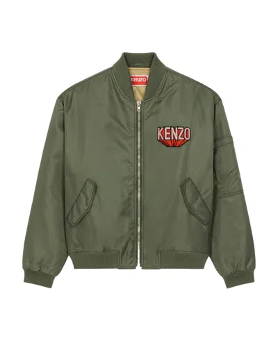 Kenzo Logo-patch Cotton Bomber Jacket In Green