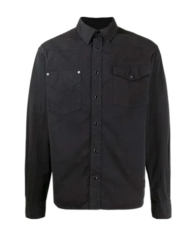 Kenzo Logo-patch Cotton Shirt In Black