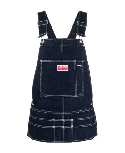 Kenzo Logo-patch Denim Dungaree Top In Black